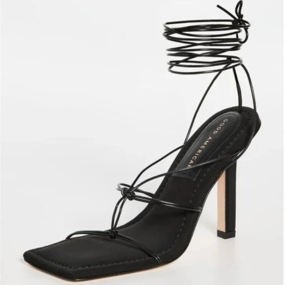 Good American Wm Size 9.5 Neoprene Cage Black Tie Lace Up Gladiator NEW GA330N-X - Picture 3 of 11